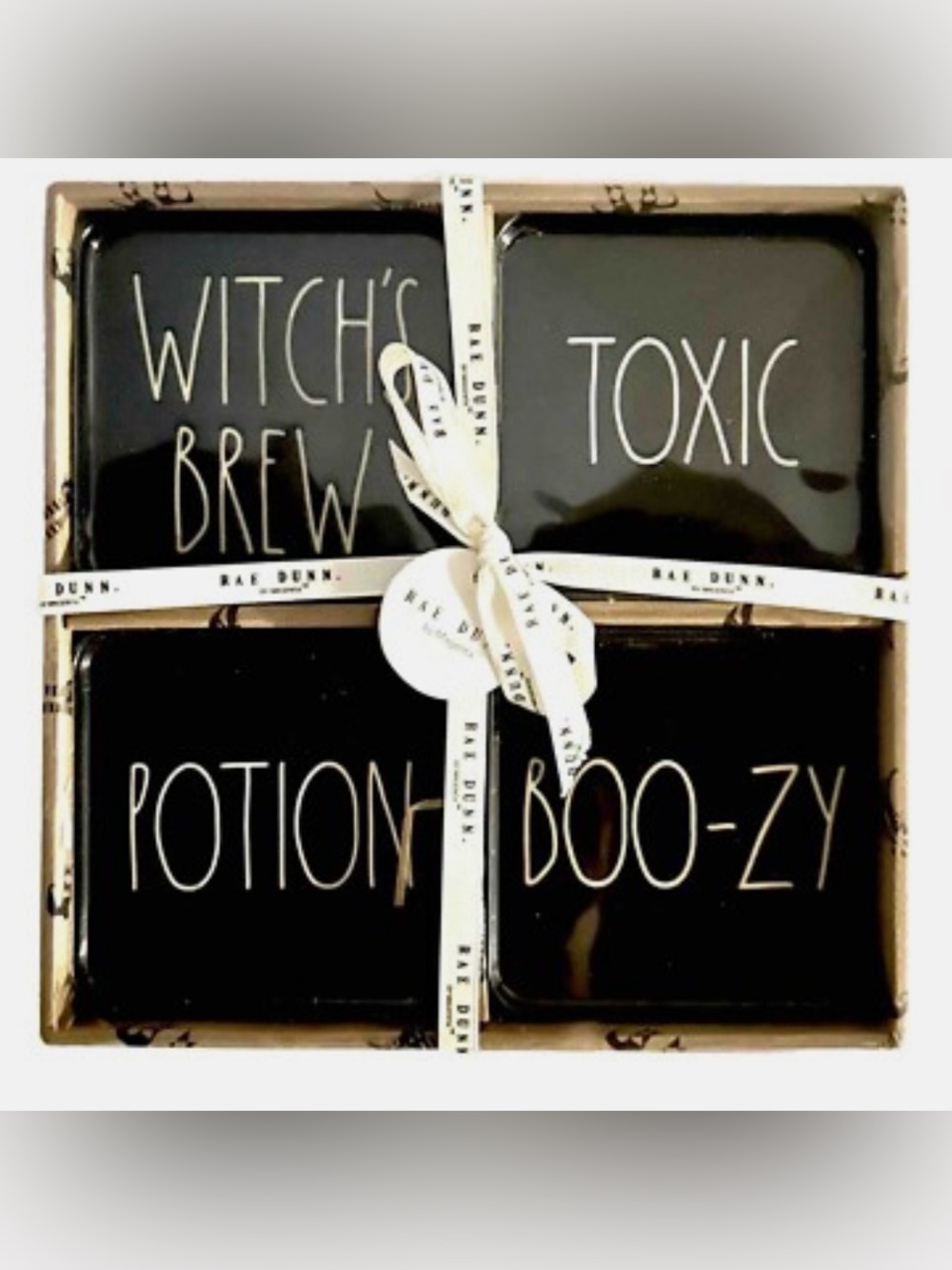 Rae Dunn 4-Piece Coaster Set Black Halloween
